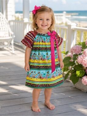 Too Cute Handmade Girls Dress Size‎ 2T Underwater Dog Castle Fish Treasure Chest